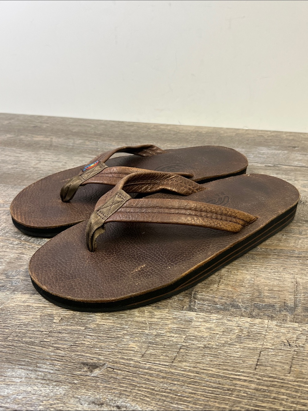 Rainbow “The Original” Brown Leather Flip Flop Sandals Men’s 10.5-11 Estimated